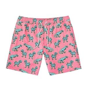 Members Mark Mens Resort Swim Trunks Pink Blue T-Rex Dinosaur Compression XXL